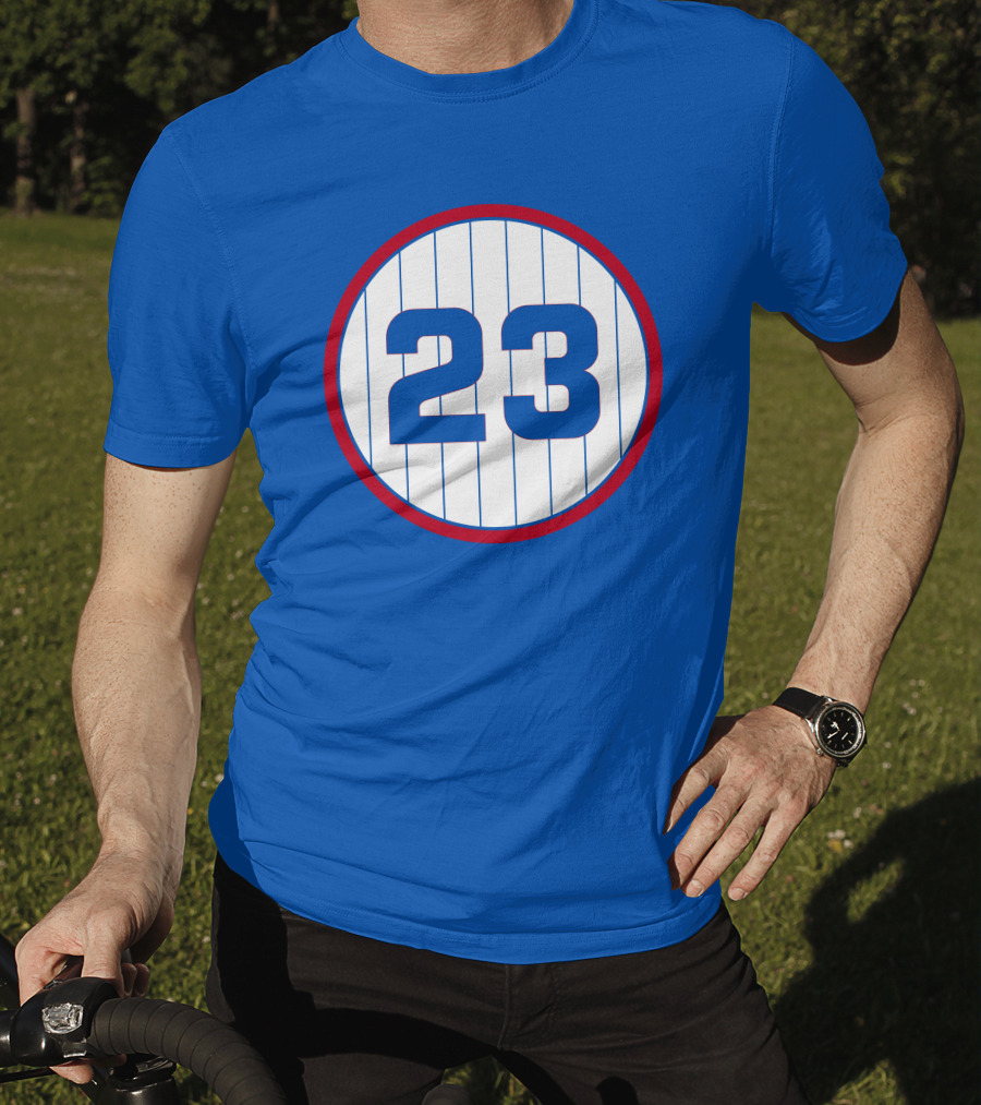 Harry Caray 23 Baseball Number Circle Blue Pinstripe T-Shirt