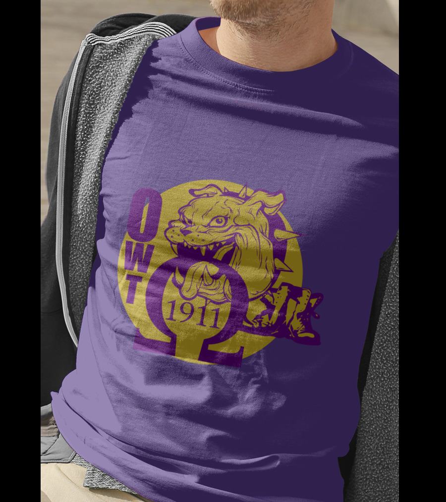 Omega Psi Phi Fraternity 1911 Bulldog OWT Greek Lettering Purple Gold T-Shirt