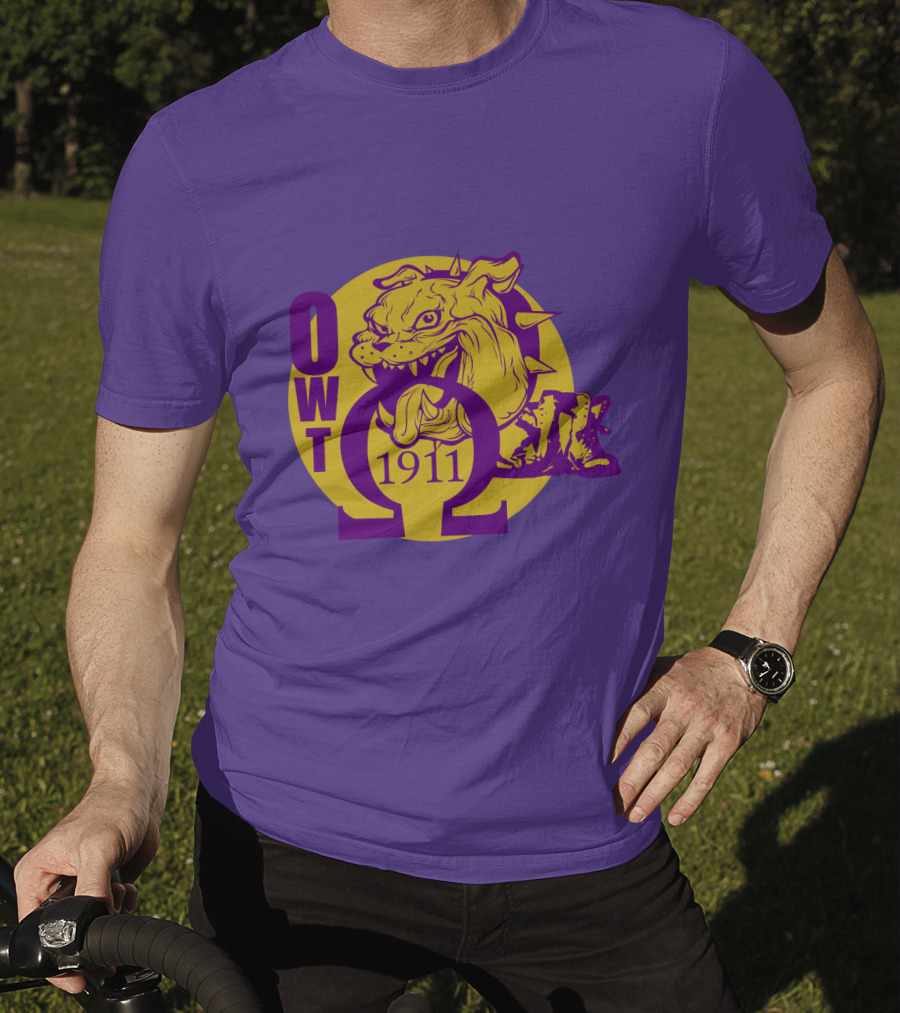 Omega Psi Phi Fraternity 1911 Bulldog OWT Greek Lettering Purple Gold T-Shirt