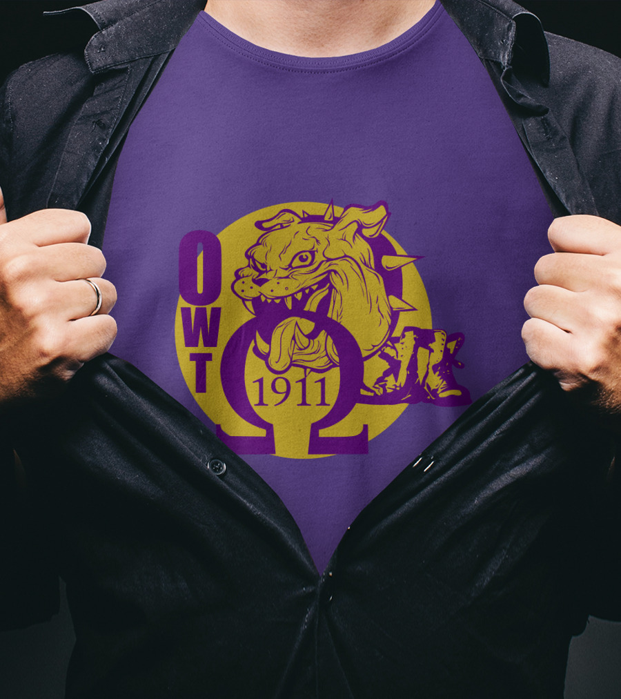 Omega Psi Phi Fraternity 1911 Bulldog OWT Greek Lettering Purple Gold T-Shirt