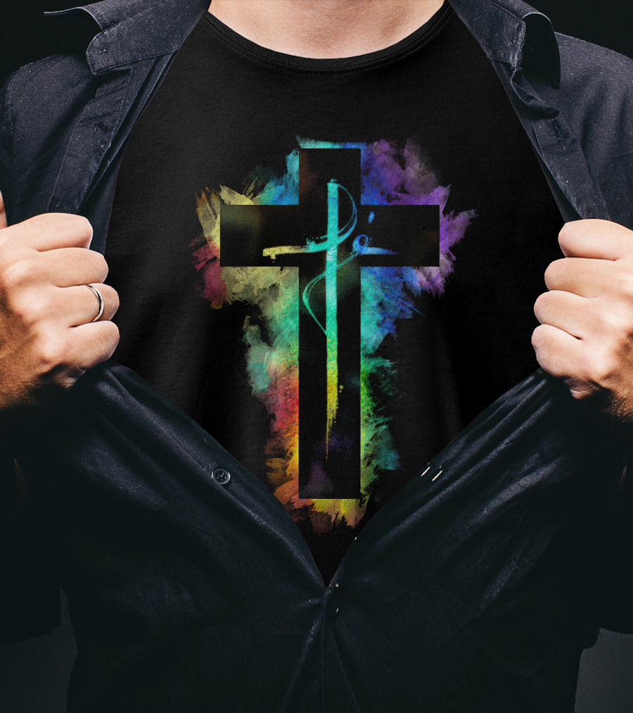 Cross Colorful Multicolor Paintbrush Cross T-Shirt