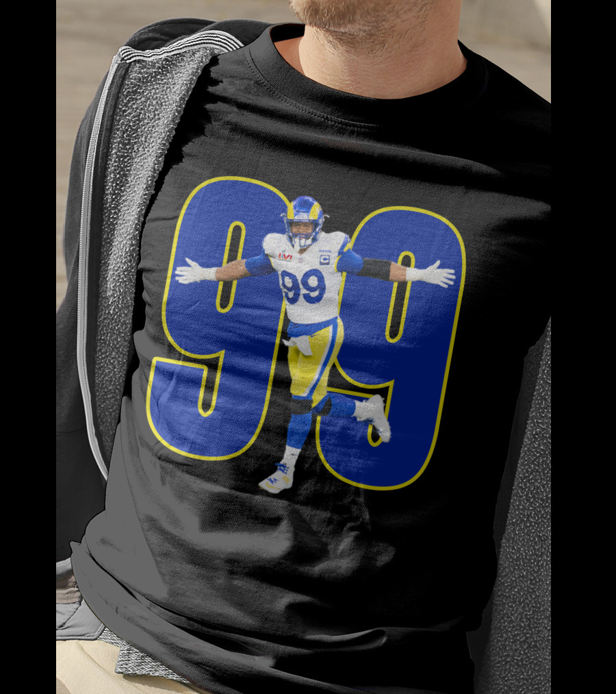 Aaron Charles Donald Number 99 NFL Player In Blue And Yellow Football Uniform T-Shirt