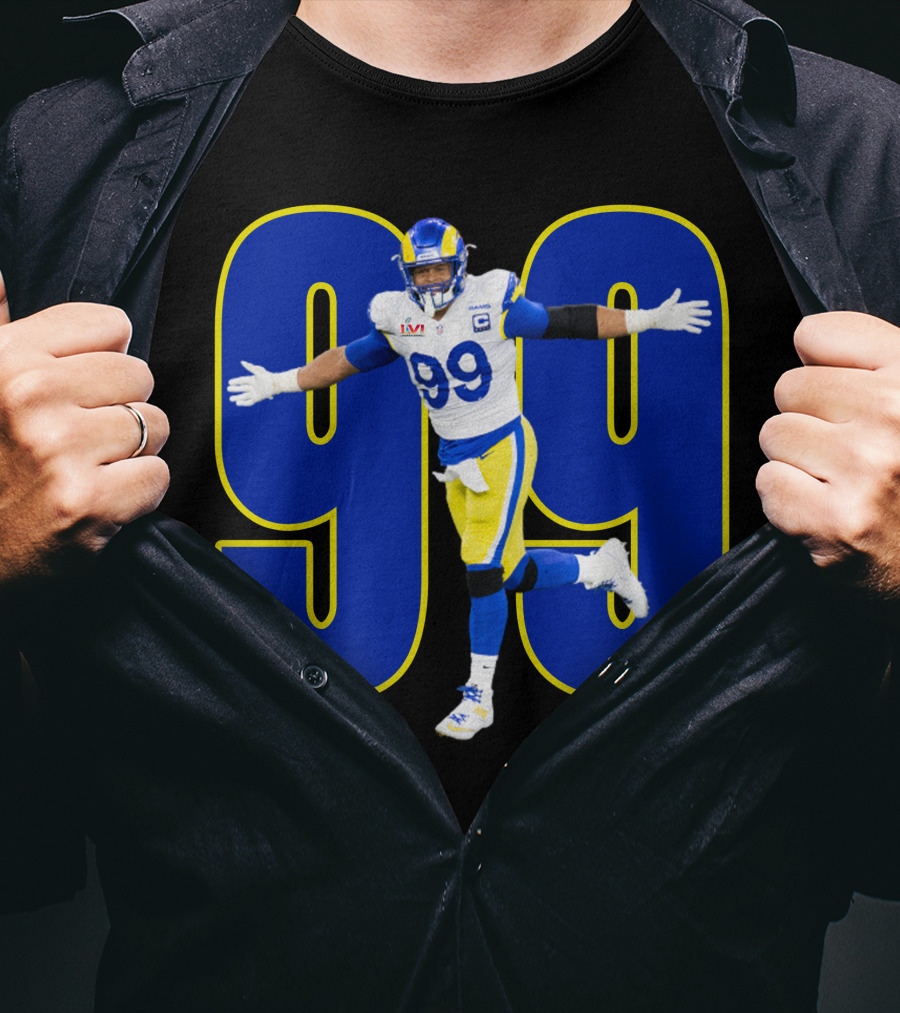 Aaron Charles Donald Number 99 NFL Player In Blue And Yellow Football Uniform T-Shirt