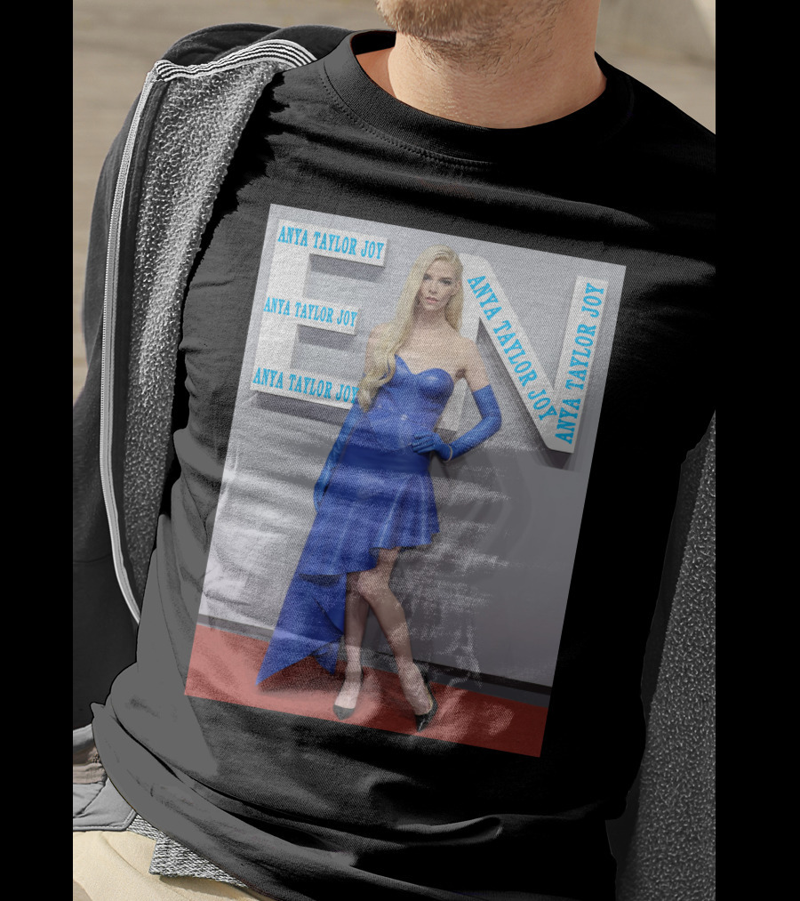 Anya Taylor Joy Blue Dress Ensemble With Long Gloves T-Shirt