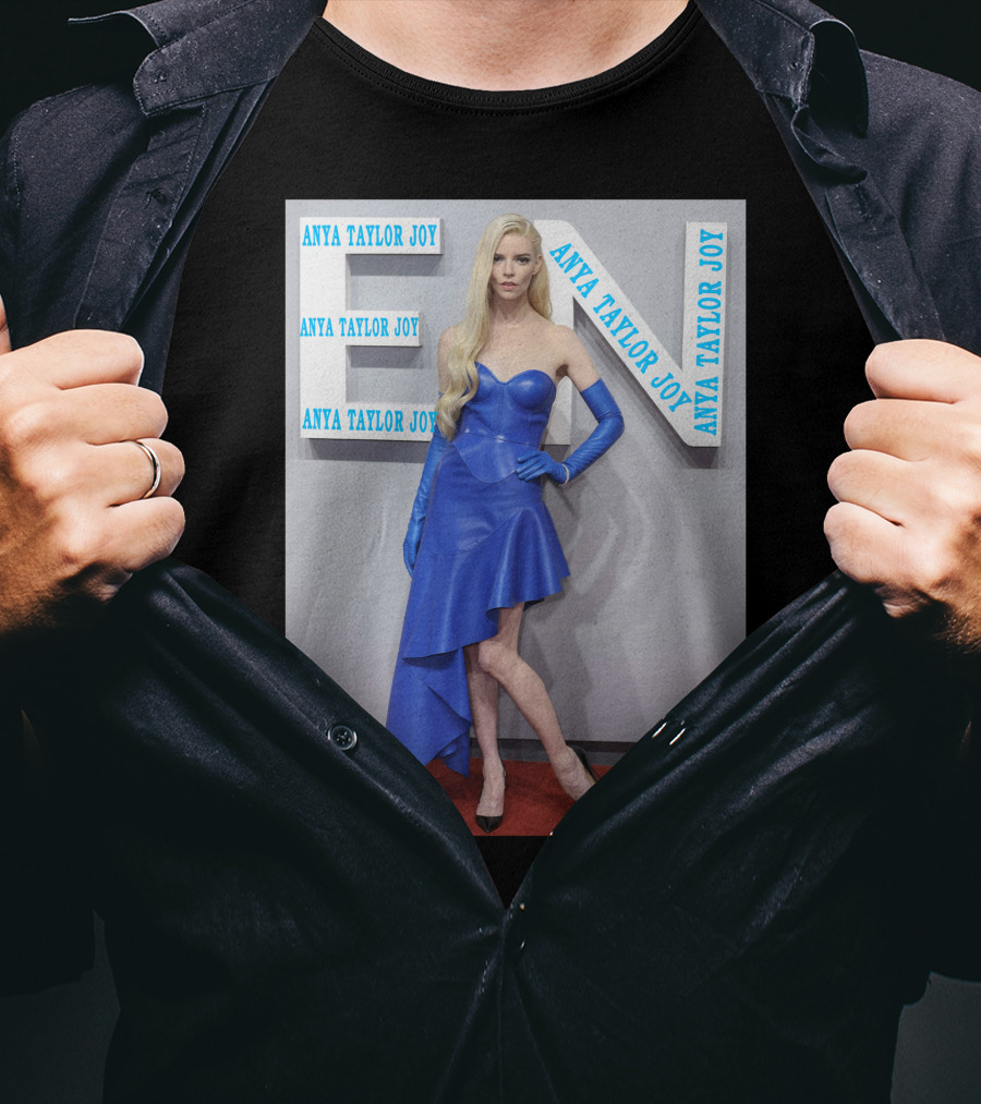 Anya Taylor Joy Blue Dress Ensemble With Long Gloves T-Shirt