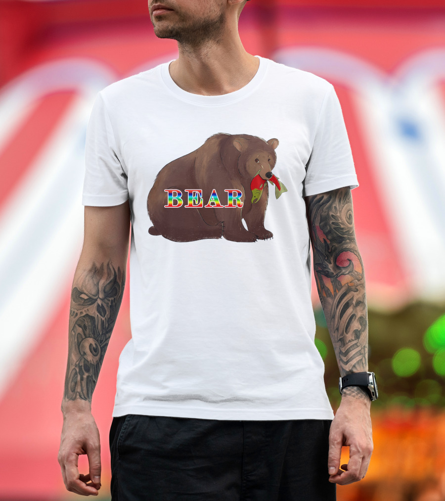 Bear Rainbow Text with Salmon T-Shirt