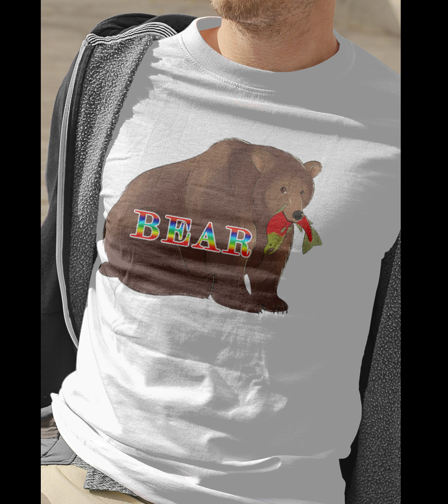 Bear Rainbow Text With Salmon T-Shirt