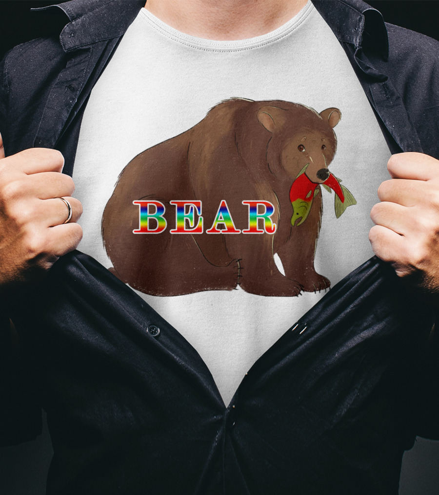 Bear Rainbow Text With Salmon T-Shirt