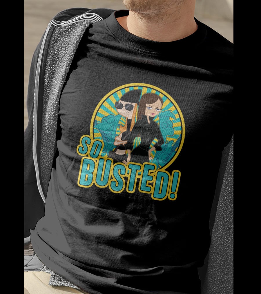 Phineas And Ferb So Busted Iconic Characters With Bold Background T-Shirt