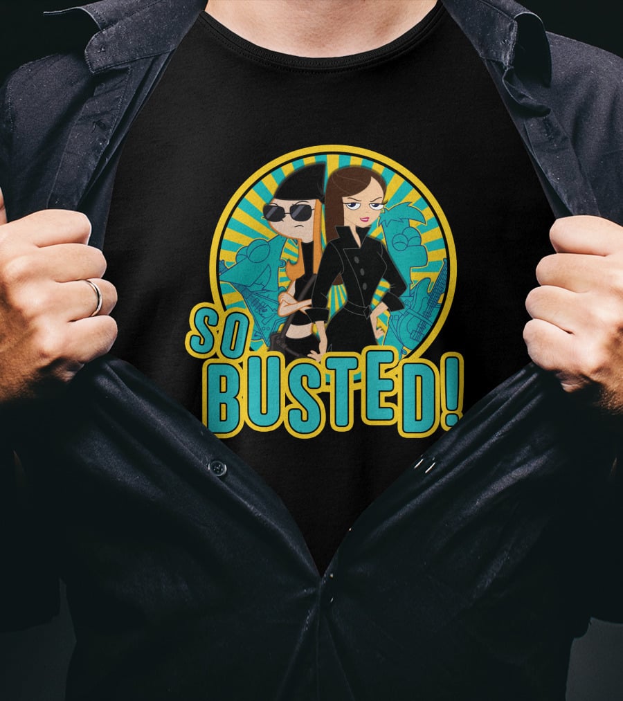 Phineas And Ferb So Busted Iconic Characters With Bold Background T-Shirt