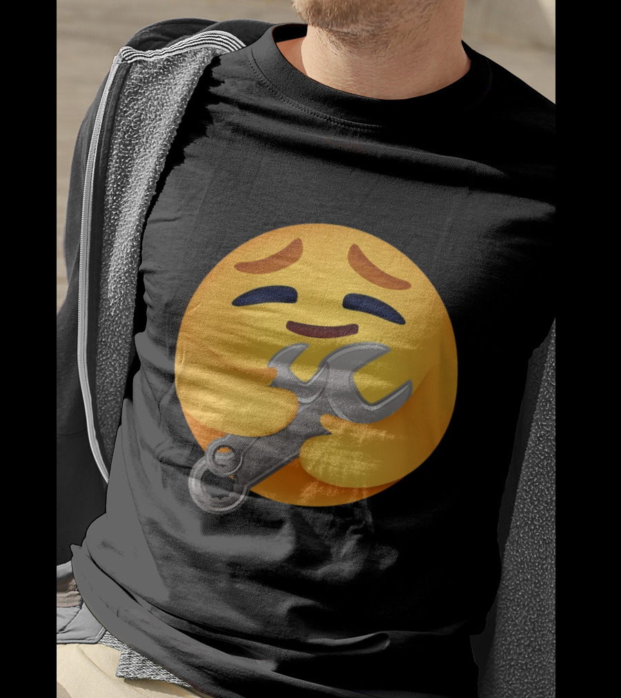 Funny Mechanic Emotion Hugging Wrench Emoji T-Shirt