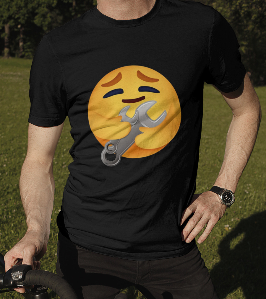 Funny Mechanic Emotion Hugging Wrench Emoji T-Shirt