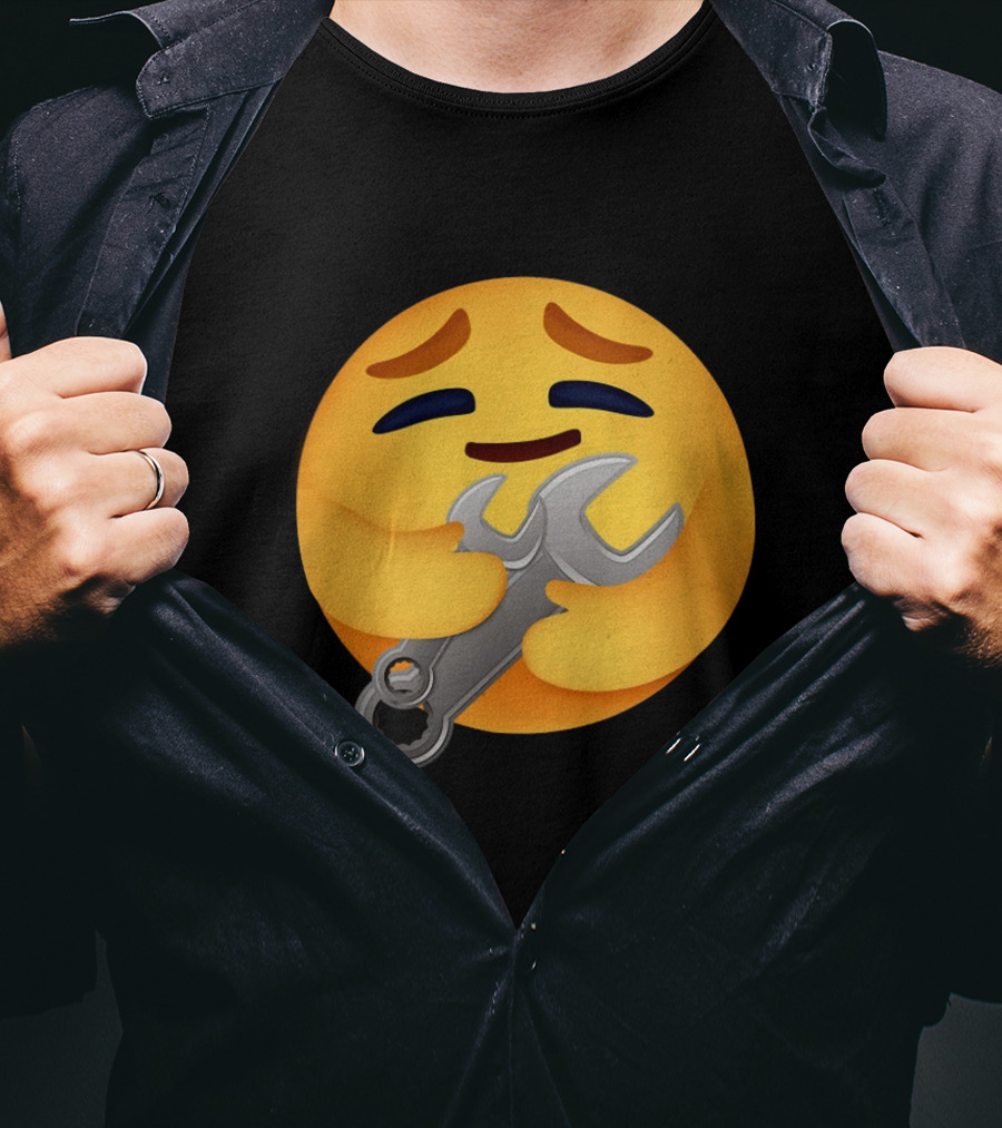 Funny Mechanic Emotion Hugging Wrench Emoji T-Shirt