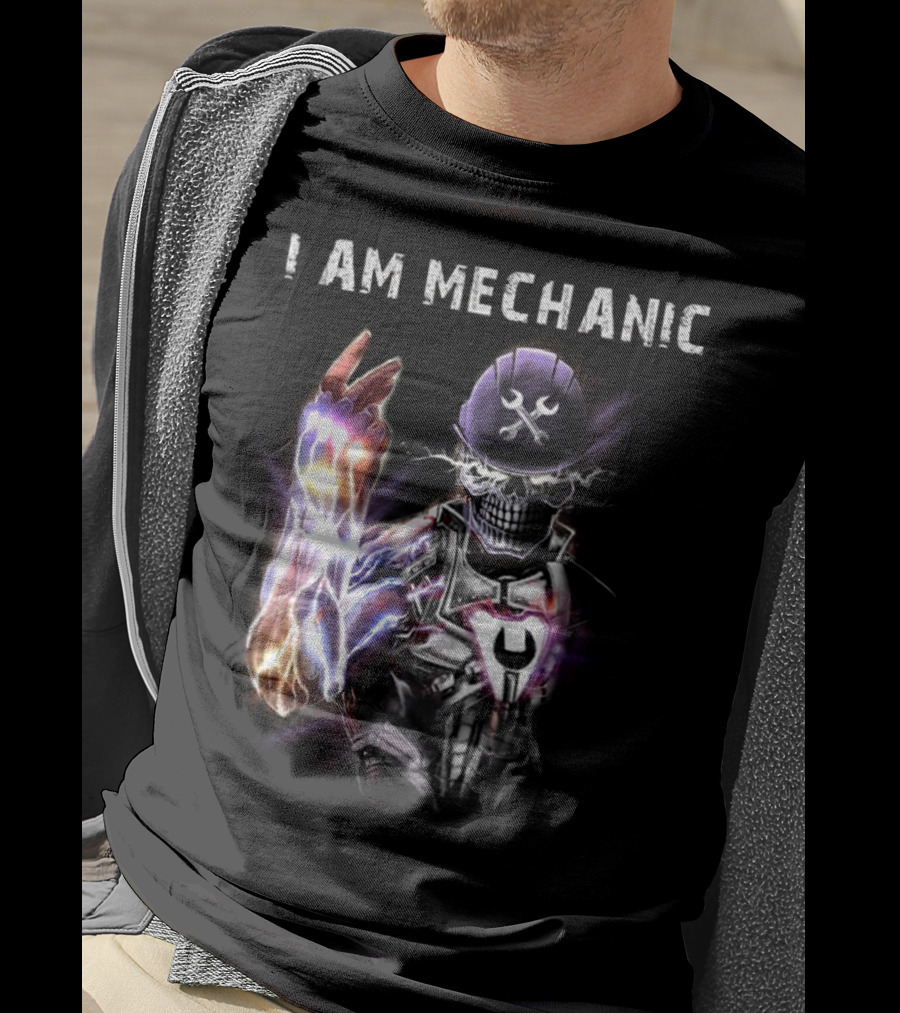 I AM MECHANIC Electric Skeleton With Wrench Helmet T-Shirt