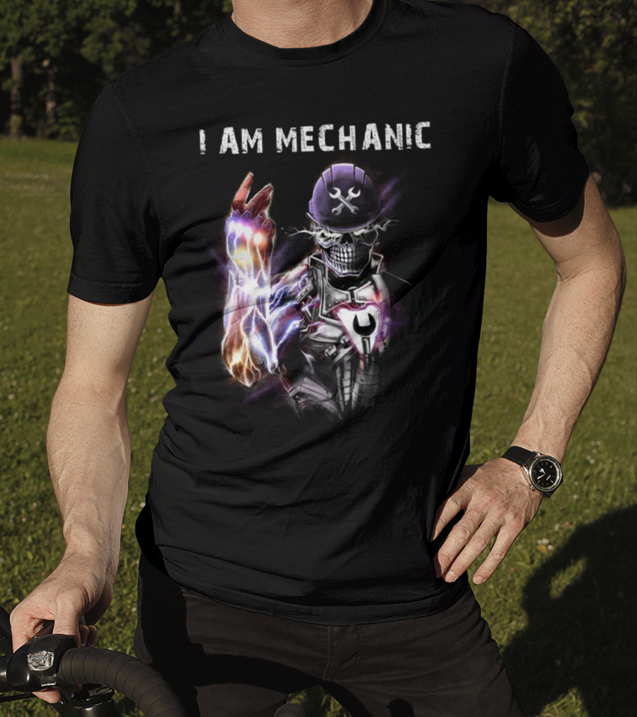 I AM MECHANIC Electric Skeleton With Wrench Helmet T-Shirt