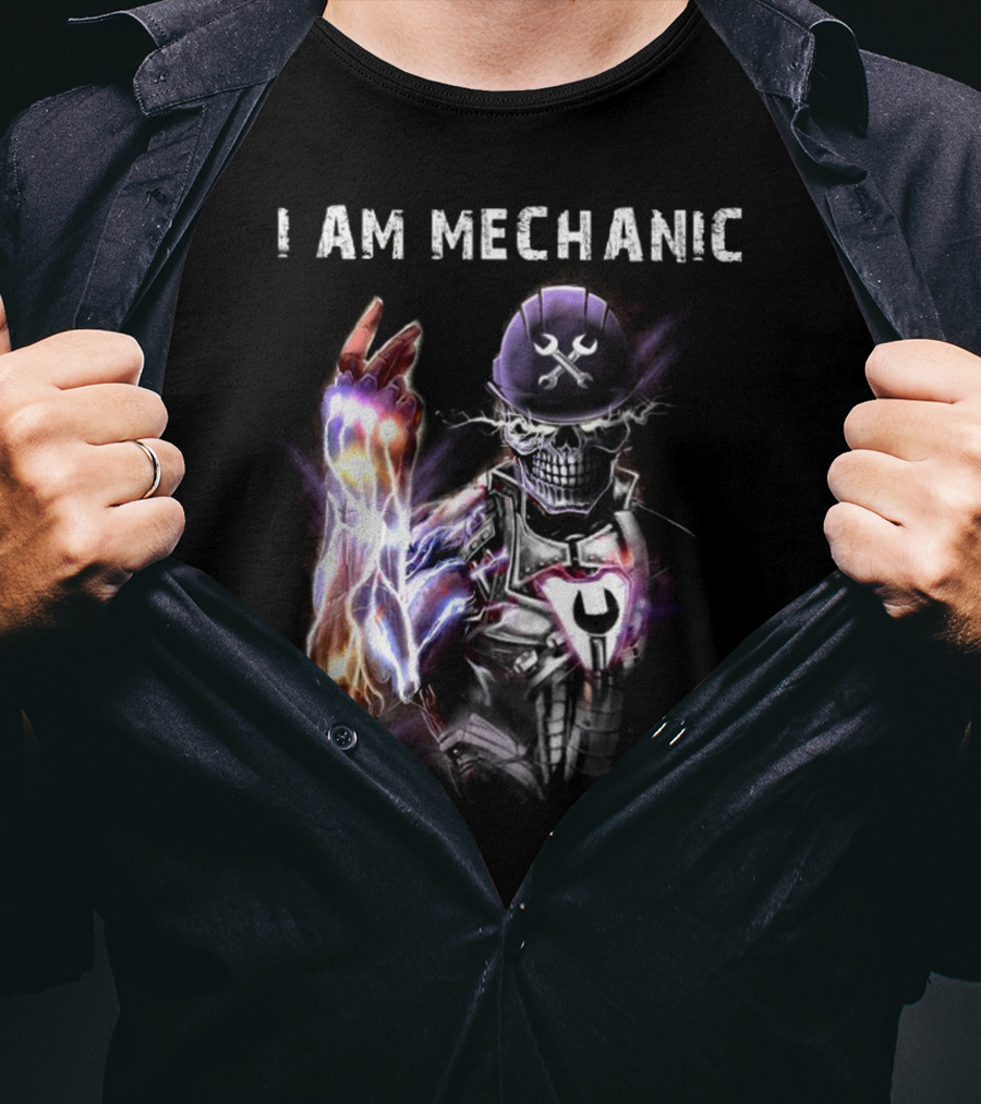 I AM MECHANIC Electric Skeleton With Wrench Helmet T-Shirt