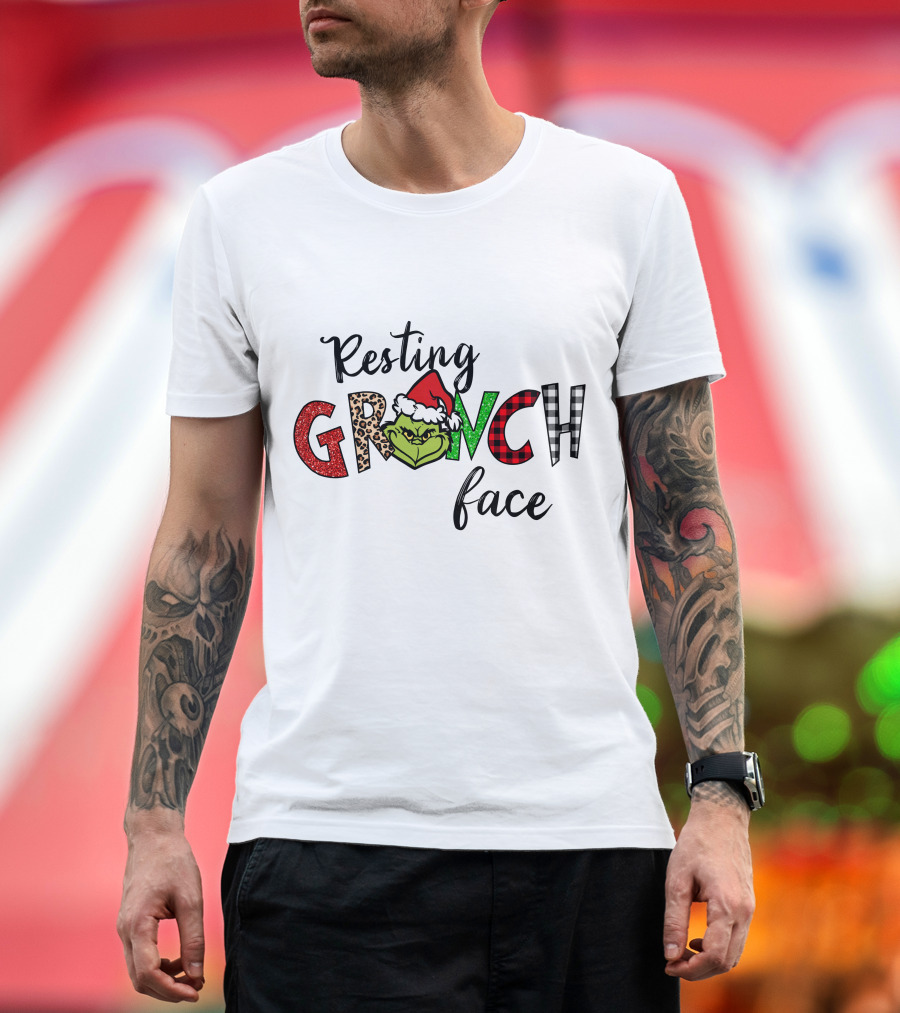 Resting Grinch Face Christmas Santa Hat Character T-Shirt