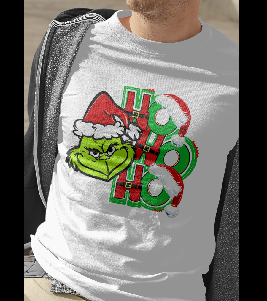 Grinch Ho Ho Ho Santa Hat Christmas T-Shirt