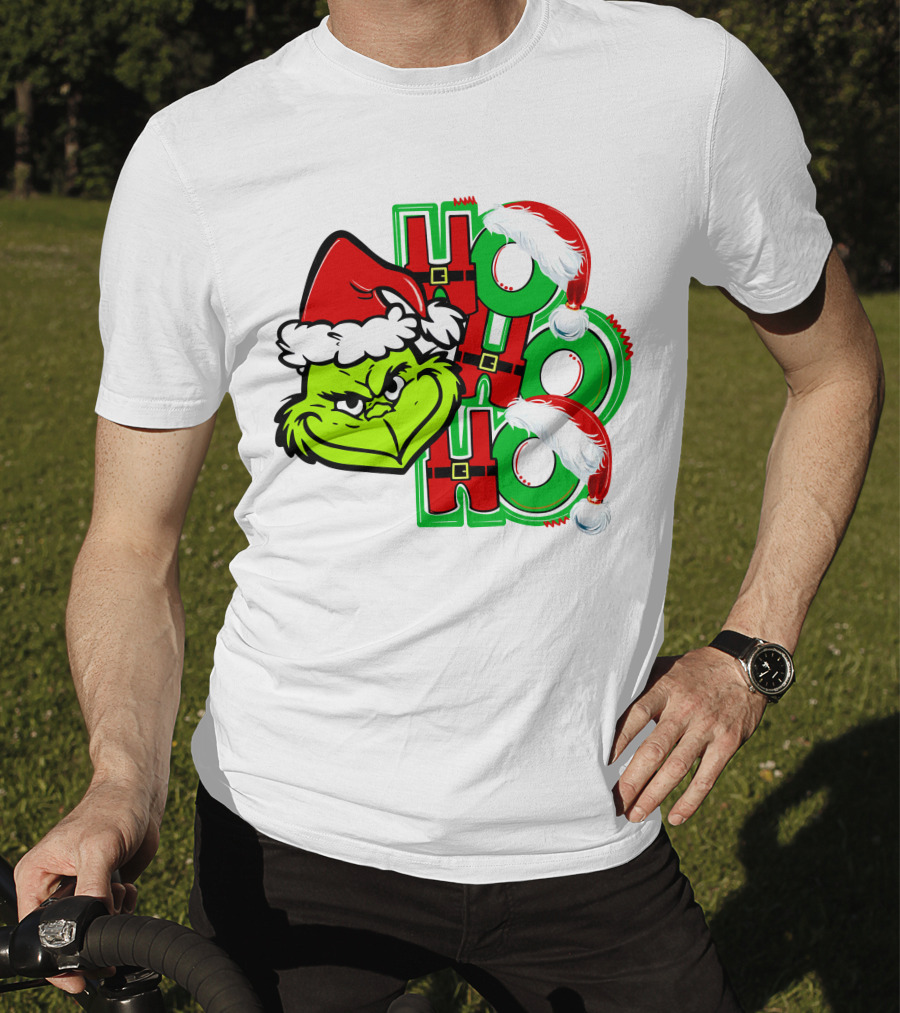Grinch Ho Ho Ho Santa Hat Christmas T-Shirt