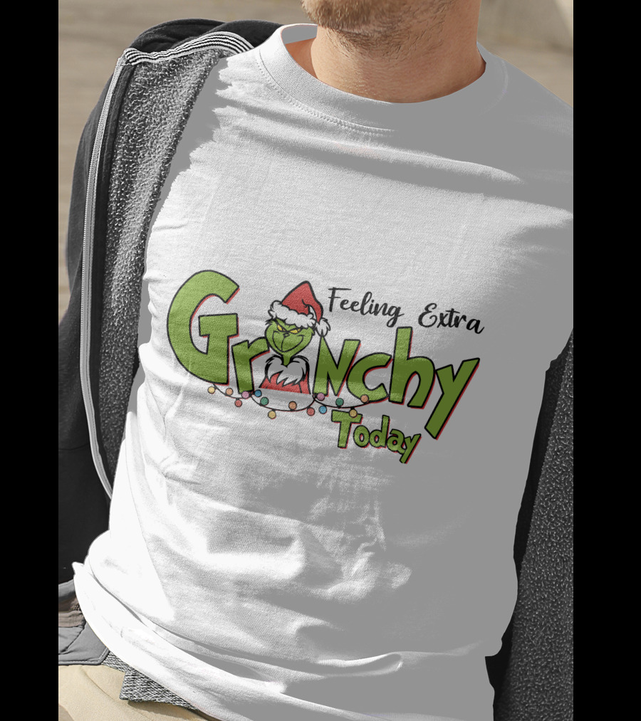 Feeling Extra Grinchy Today Santa Hat Christmas Lights T-Shirt