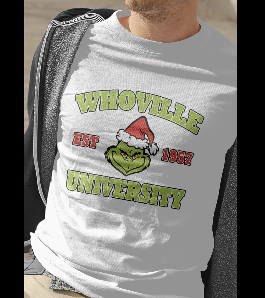 Whoville University Est 1957 Grinch Santa Hat T-Shirt