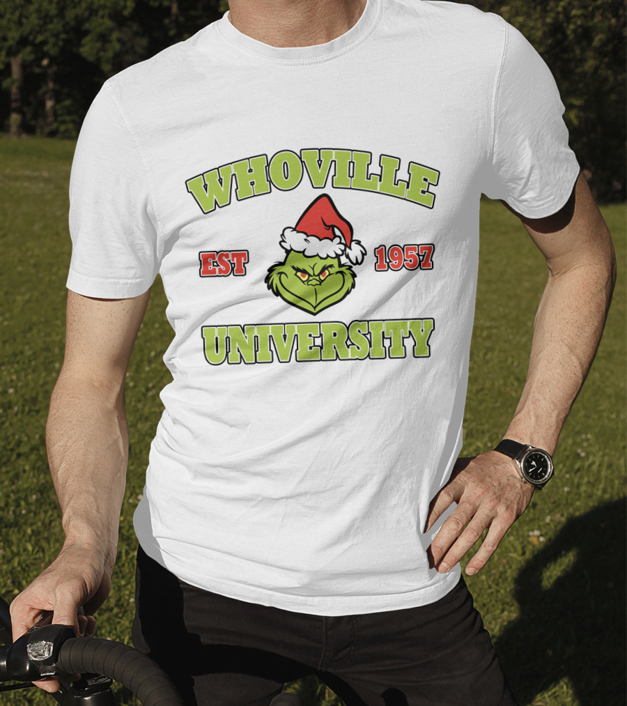 Whoville University Est 1957 Grinch Santa Hat T-Shirt