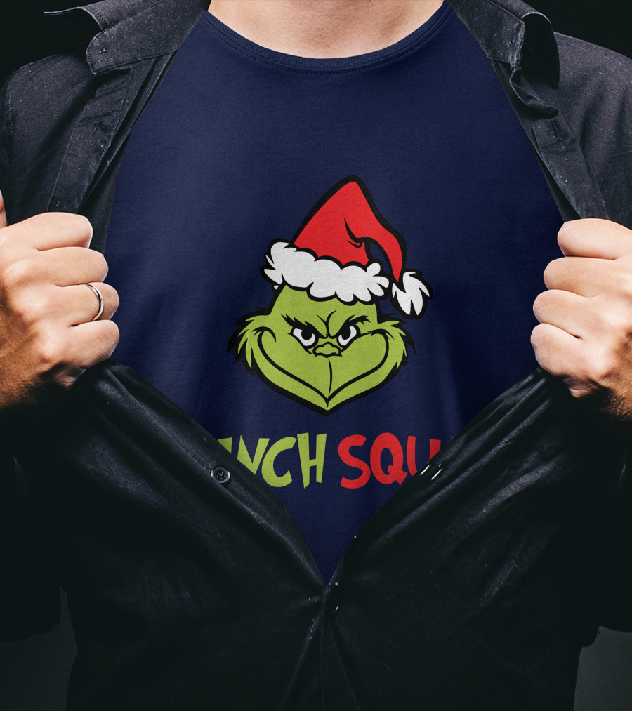 Grinch Squad Merry Christmas Santa Hat T-Shirt