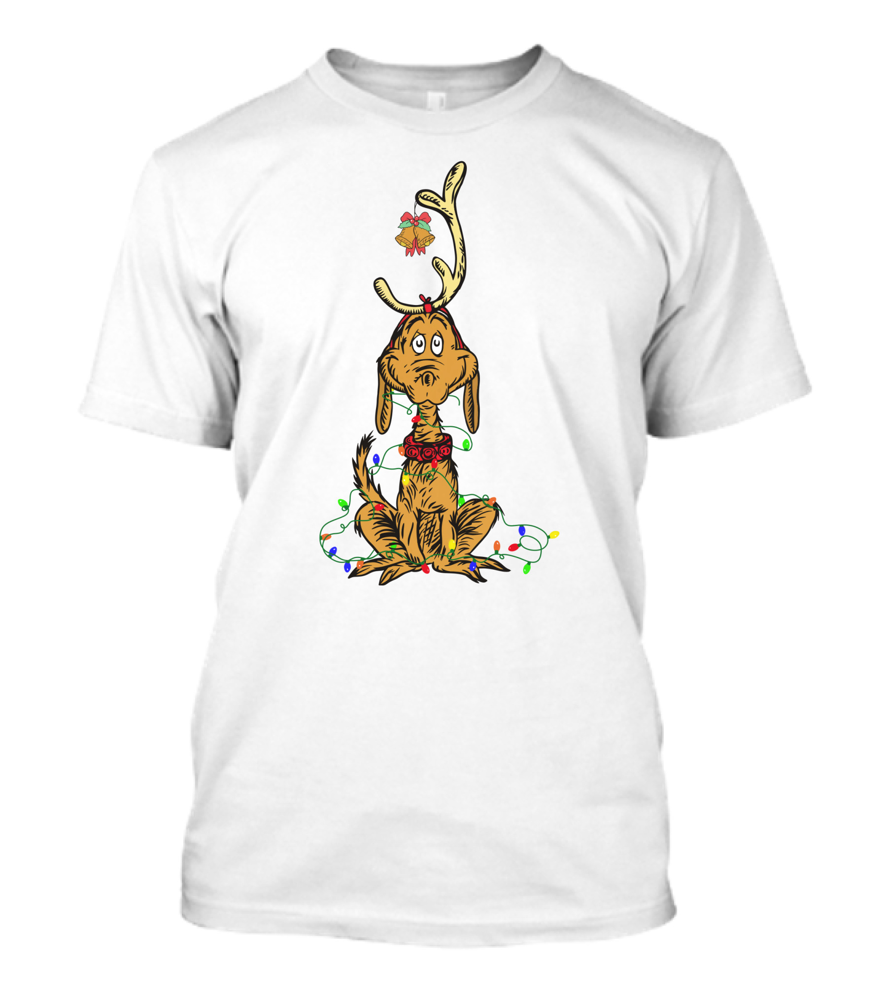 Grinch Max With Christmas Lights And Antlers T-Shirt