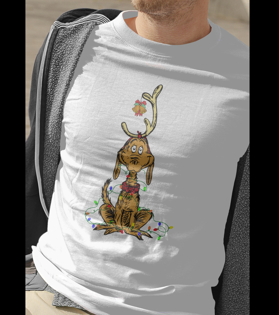 Grinch Max With Christmas Lights And Antlers T-Shirt