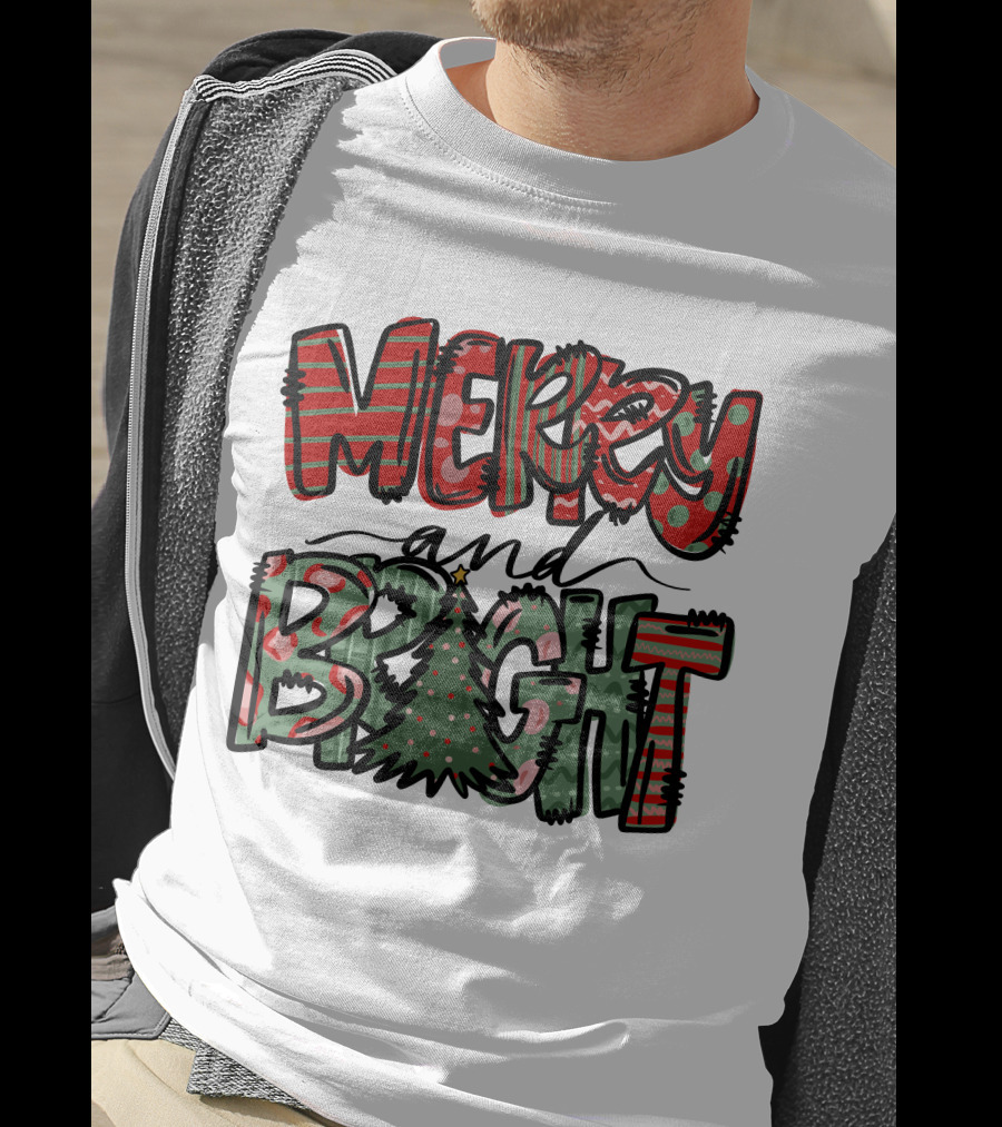 Merry And Bright Christmas With Tree T-Shirt