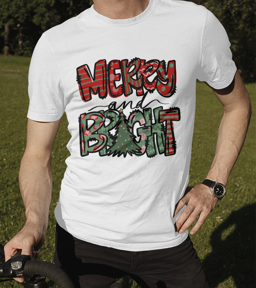Merry And Bright Christmas With Tree T-Shirt