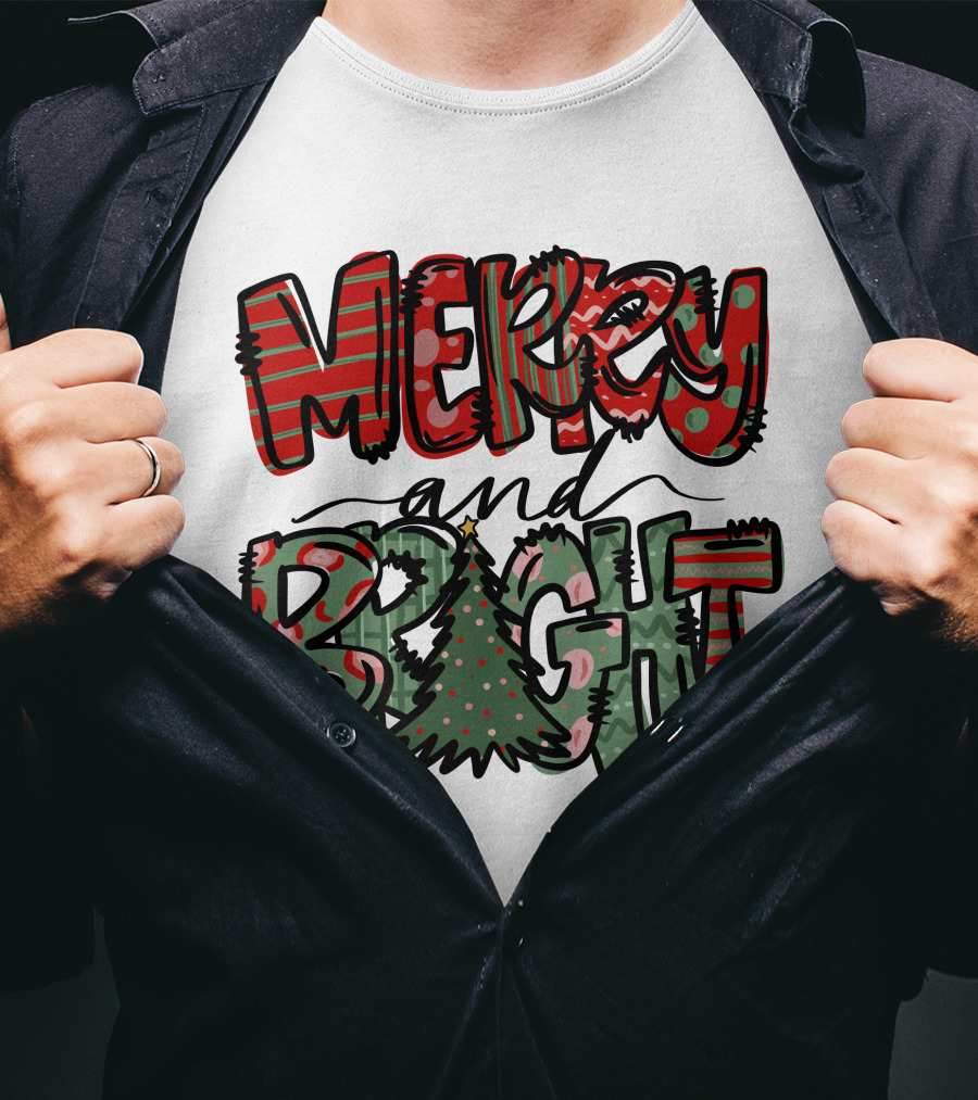 Merry And Bright Christmas With Tree T-Shirt
