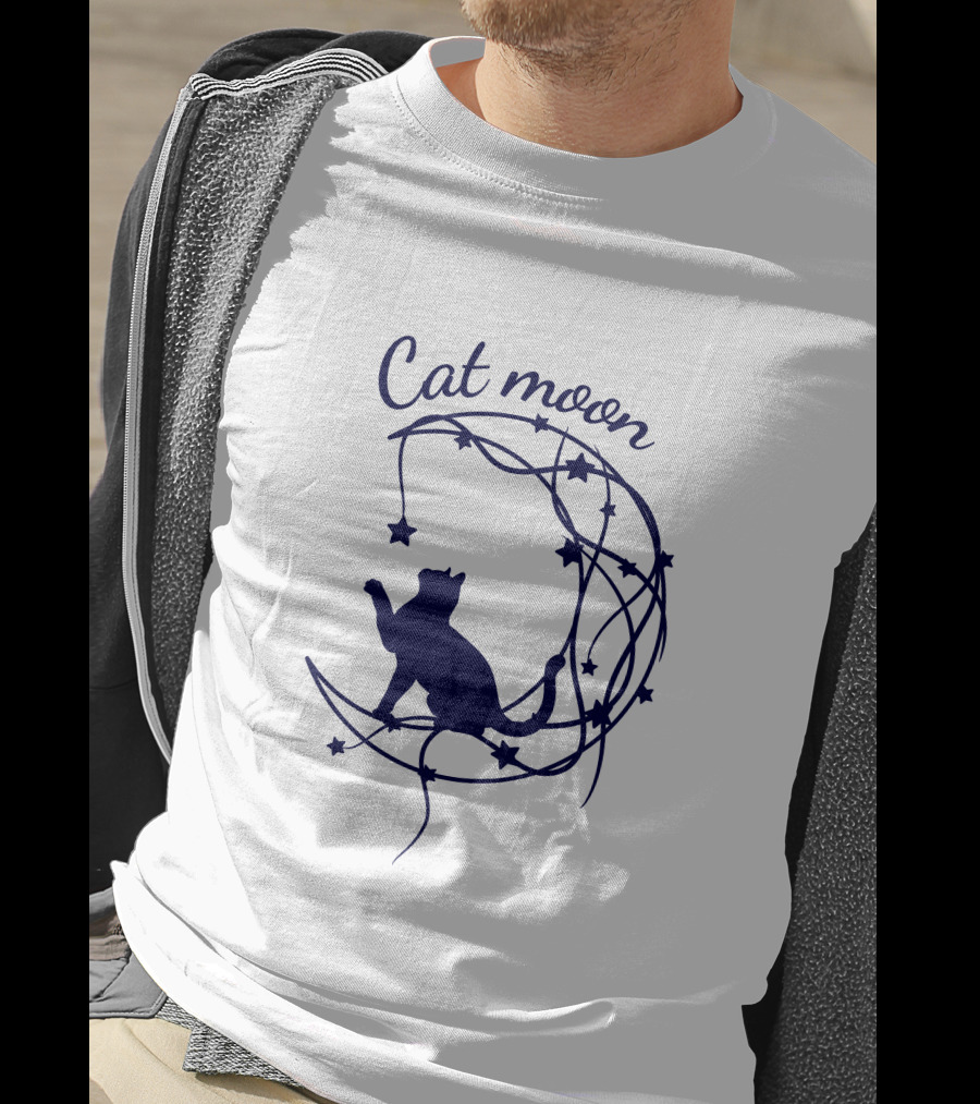 Cat Moon Silhouette With Stars And Vines T-Shirt