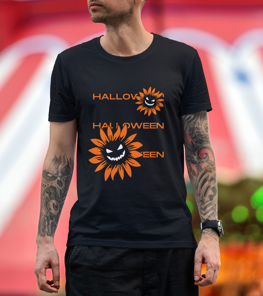Halloween Devil Sunflower Face T-Shirt