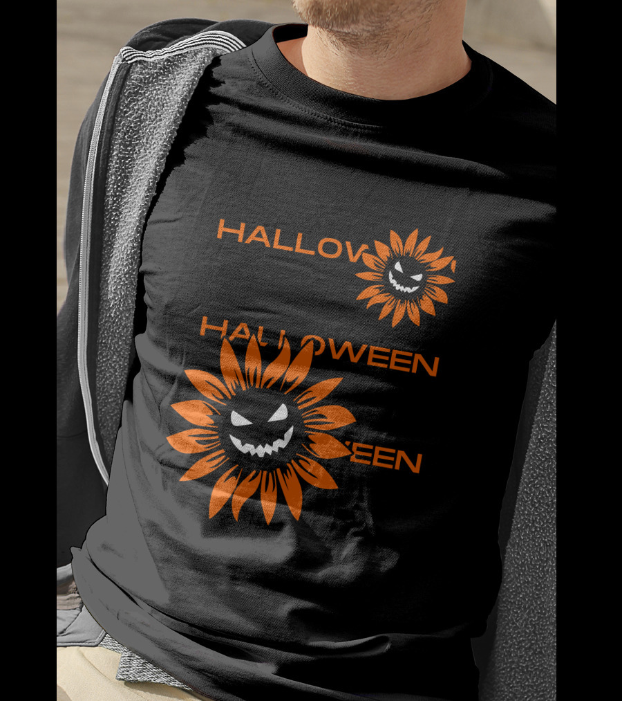 Halloween Devil Sunflower Face T-Shirt