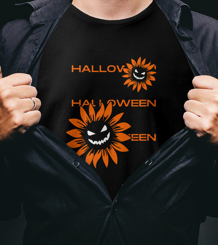 Halloween Devil Sunflower Face T-Shirt