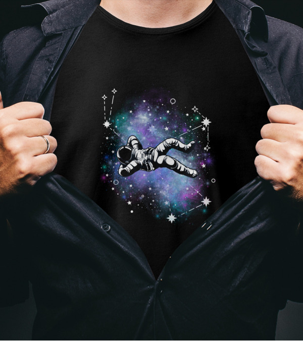 Floating Astronaut Amidst Cosmic Constellations T-Shirt