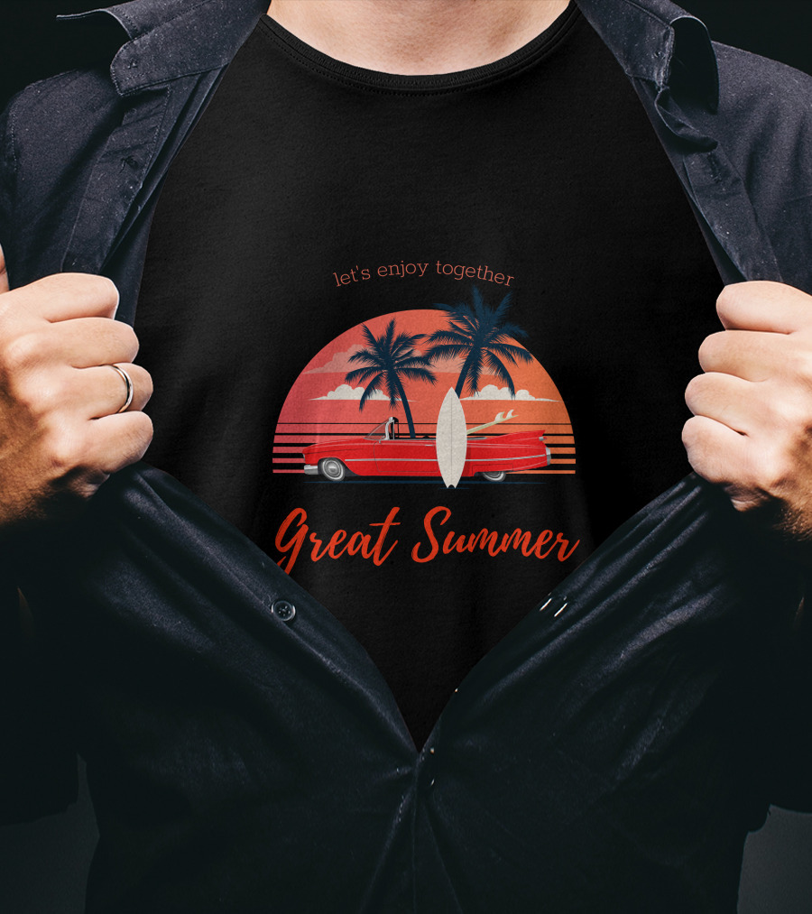 Let's Enjoy Together Great Summer Surf And Sunset Car Adventure T-Shirt