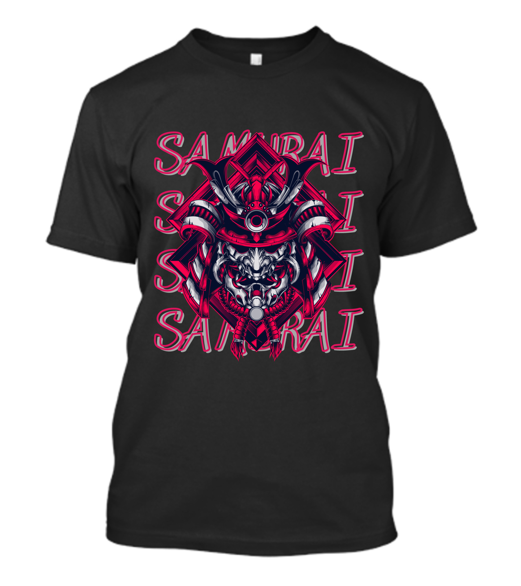Samurai Warrior Mask With Repeated Samurai Text T-Shirt