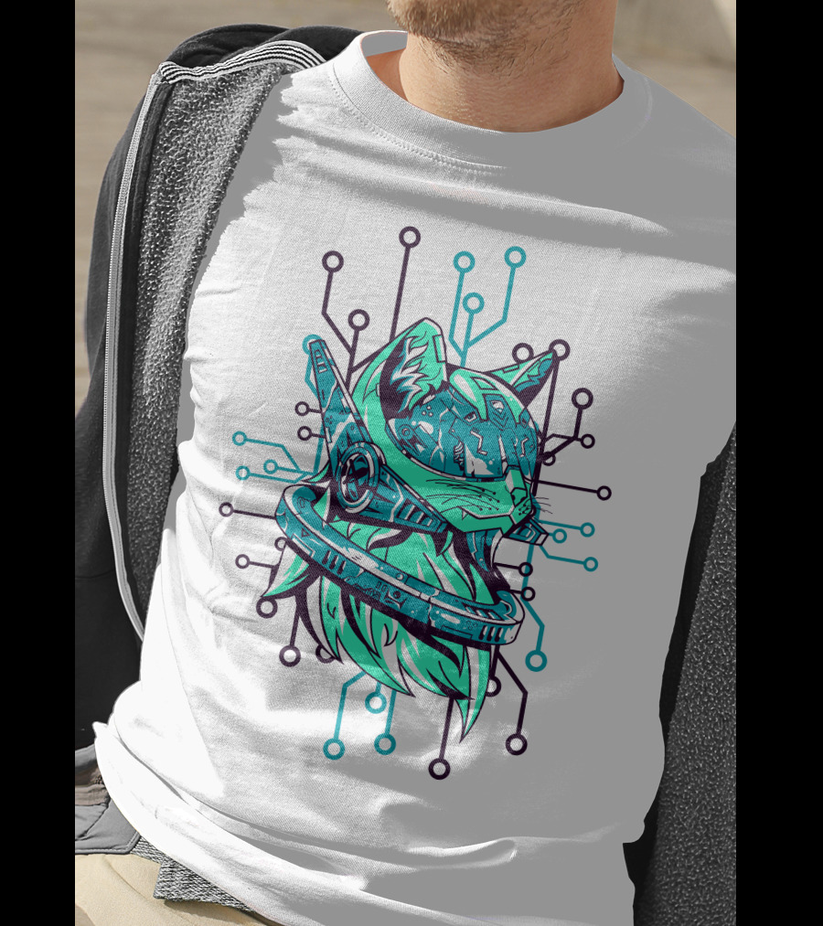 Futuristic Cybernetic Cat With Circuitry Elements T-Shirt