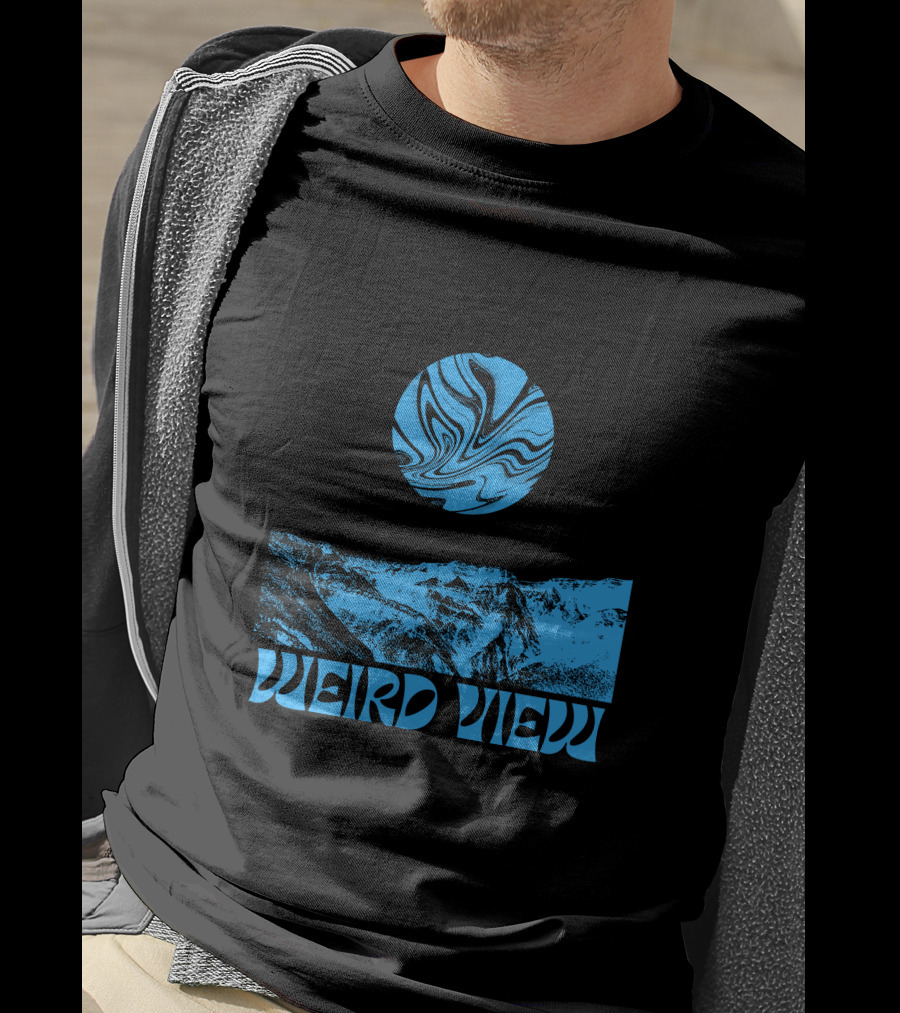 Weird View Surreal Blue Mountain Landscape With Swirling Sky T-Shirt
