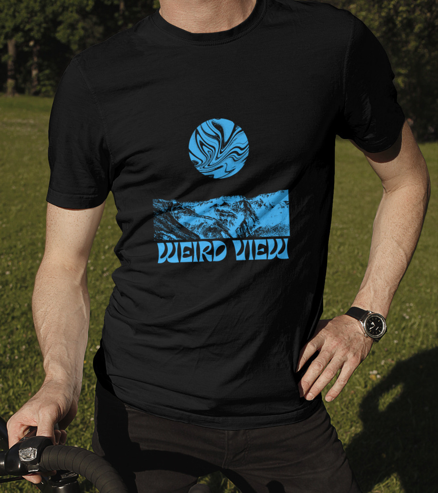 Weird View Surreal Blue Mountain Landscape With Swirling Sky T-Shirt