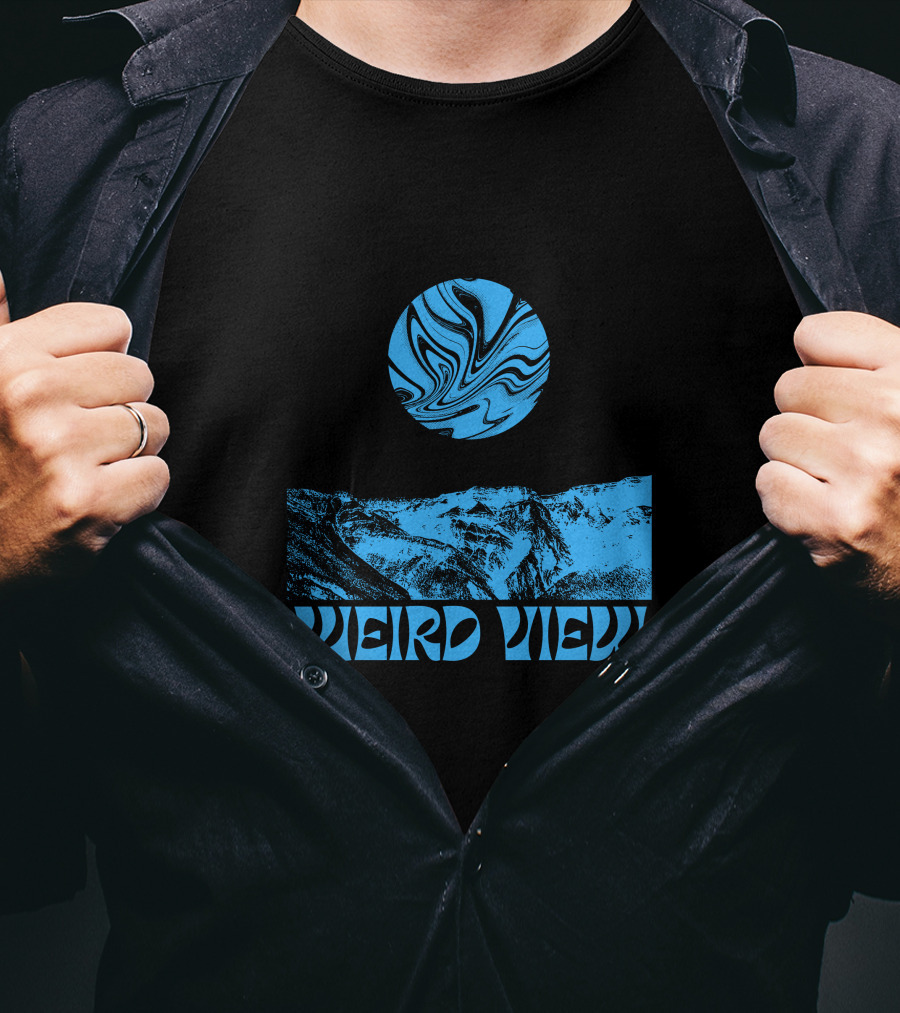 Weird View Surreal Blue Mountain Landscape With Swirling Sky T-Shirt