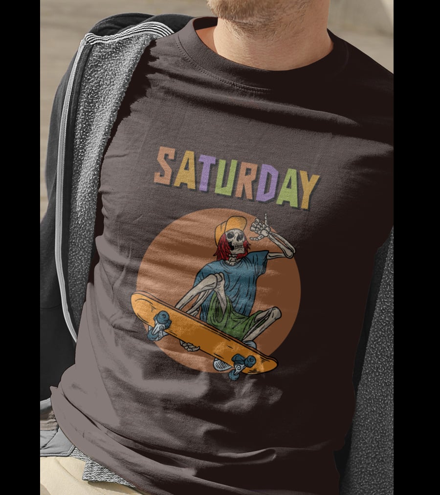 SATURDAY Skeleton Skateboarder Vibe T-Shirt