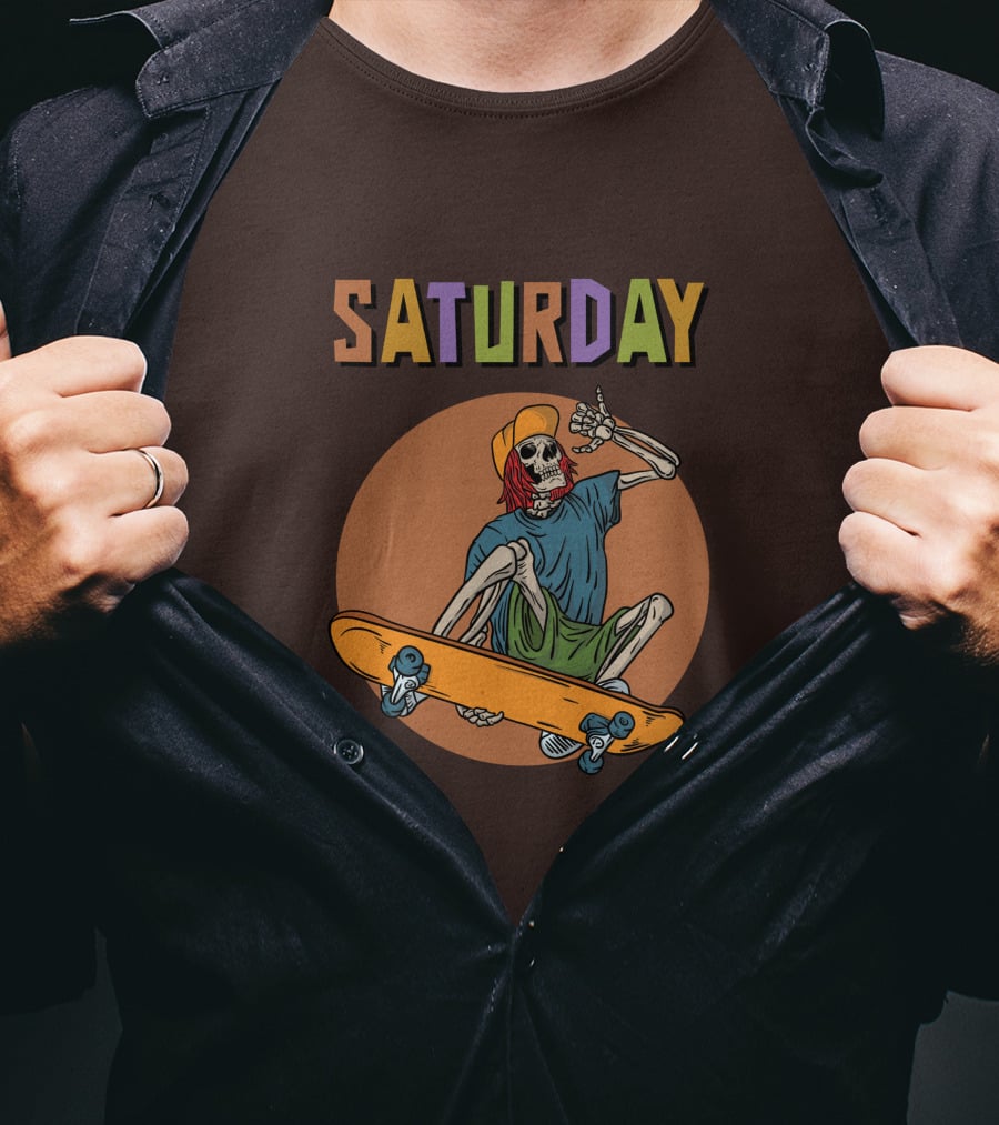 SATURDAY Skeleton Skateboarder Vibe T-Shirt