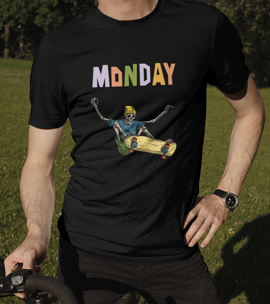 MONDAY Skeleton Skateboarding Adventure T-Shirt