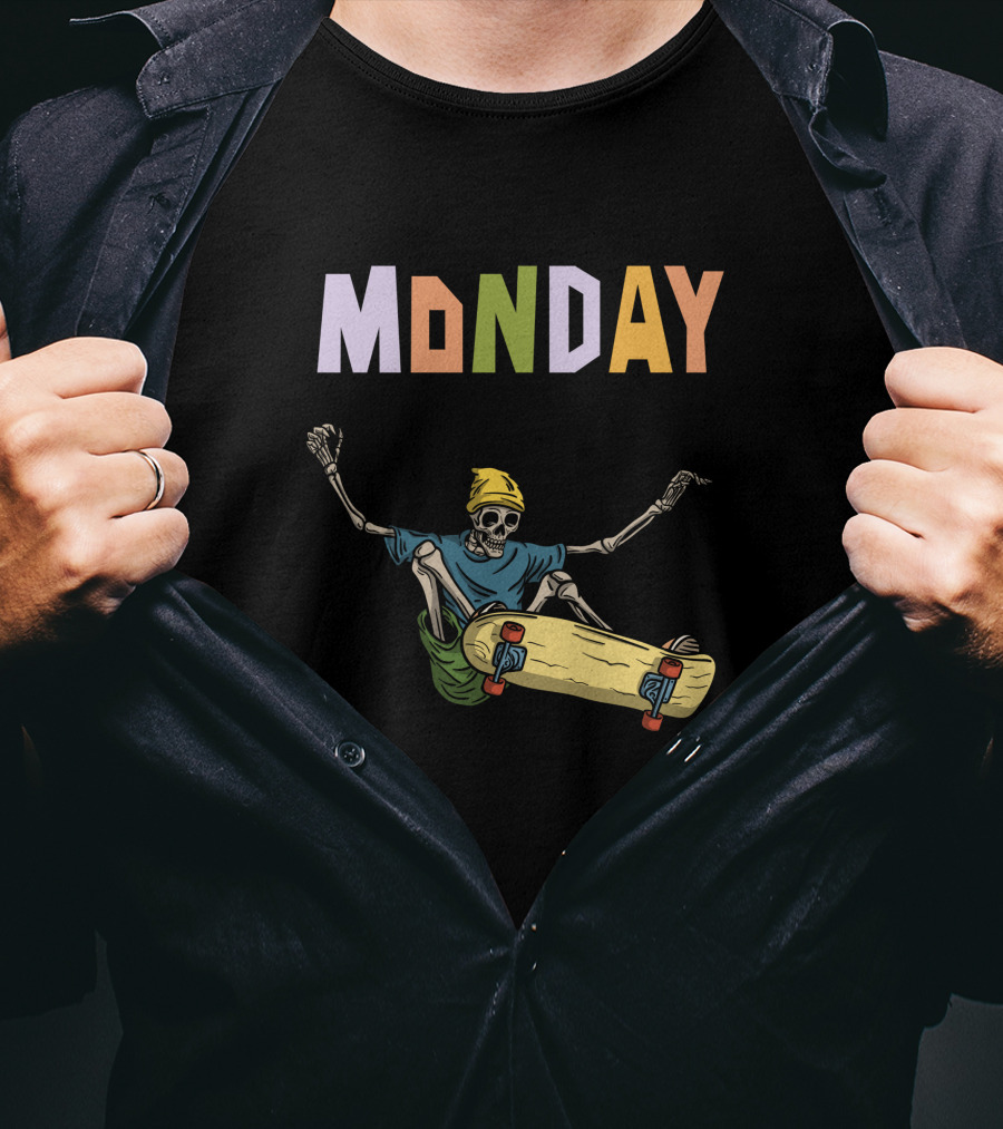 MONDAY Skeleton Skateboarding Adventure T-Shirt