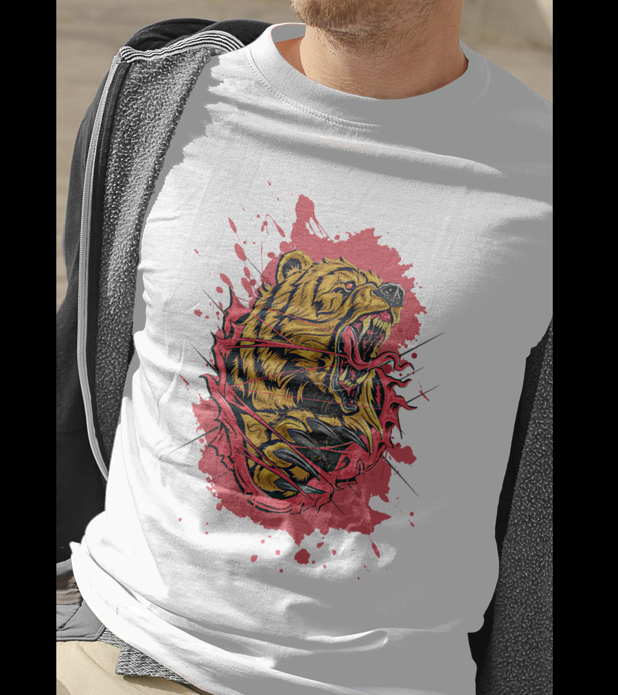 Bear Scary Roaring Splatter T-Shirt
