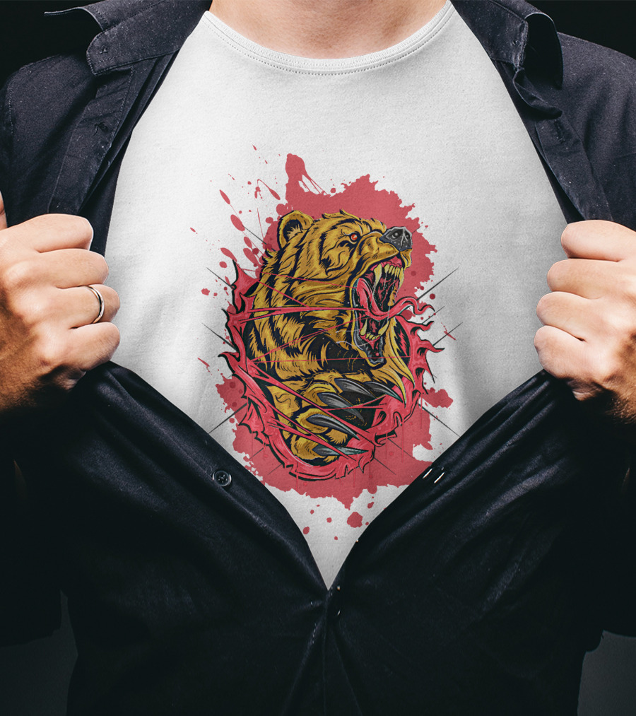 Bear Scary Roaring Splatter T-Shirt