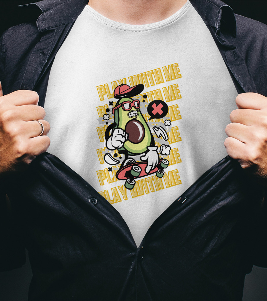 PLAY WITH ME Avocado Skateboarding With Attitude T-Shirt